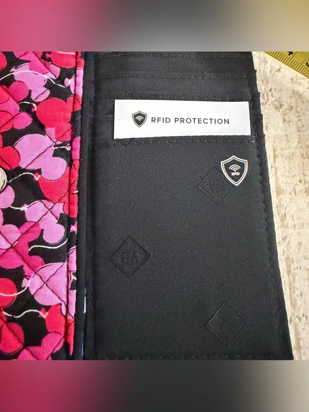Vera Bradley Disney Mickey Whimsical Balloons Riley Compact Wallet Hot Pink